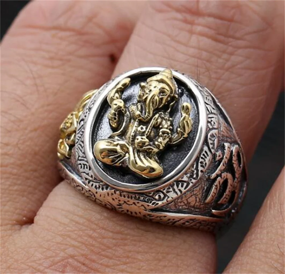 

925 Silver Vintage Elephant Nose Buddha Rings Punk Man's Open Adjustable Retro S925 Thai Silver Ring for Man Charm Gift Jewelry