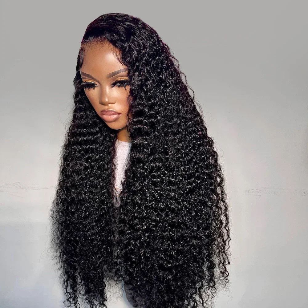 

Soft Natural Black Kinky Curly 26Inch Long Glueless 180Density 13x4 Lace Front Wig For Women With Baby Hair Preplucked Daily