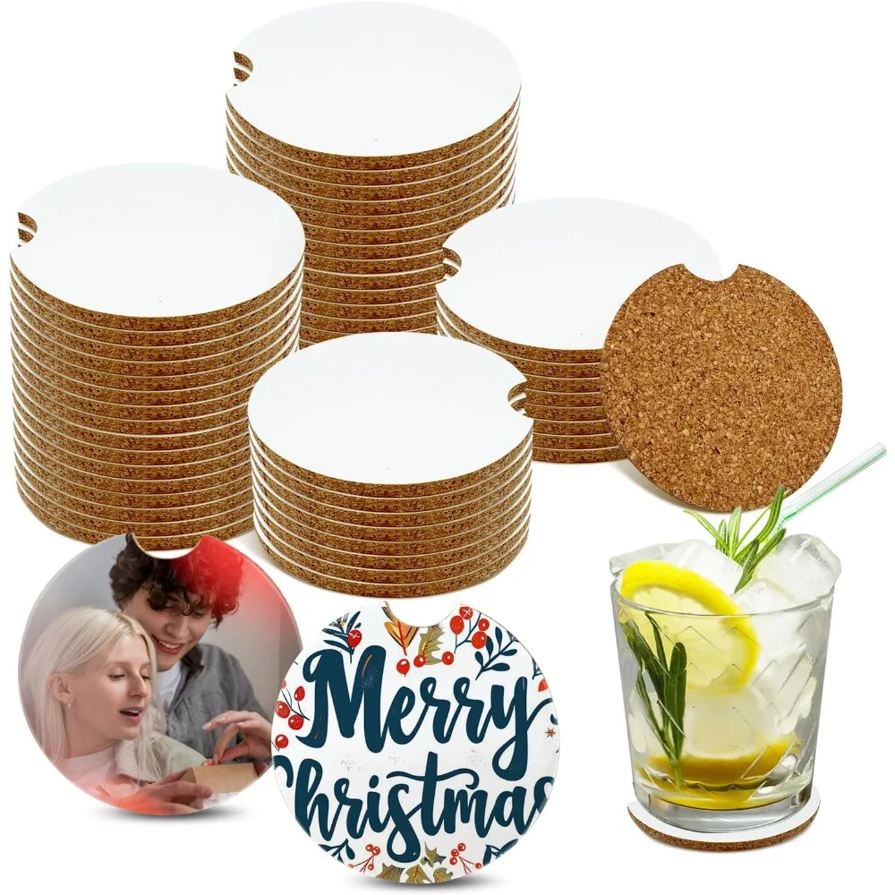 

Car Coasters,40Pcs 2.6 Inch Round Cork Water Absorbent Coasters Set,Sublimation Heat Transfer Cup Coaster For