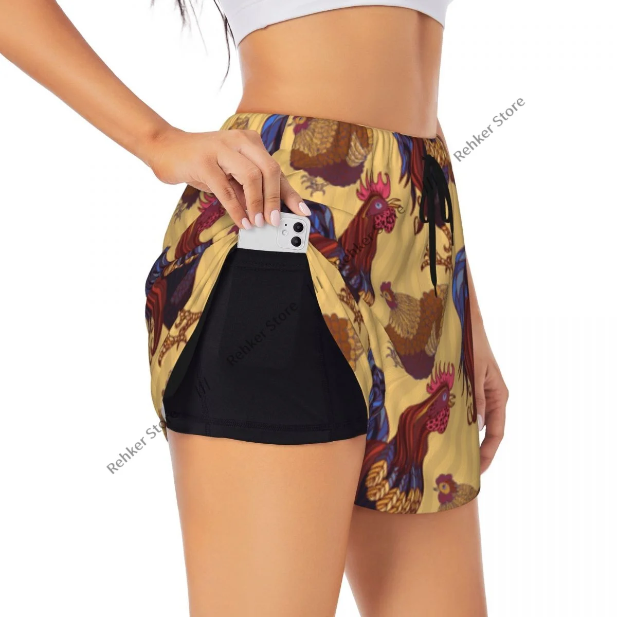 ผู้หญิงกางเกงขาสั้นโยคะวาดด้วยมือ Rooster ไก่ไก่กางเกงขาสั้นฟิตเนส Quick-DRY สุภาพสตรีโยคะยิมวิ่งสั้นกางเกงกีฬา