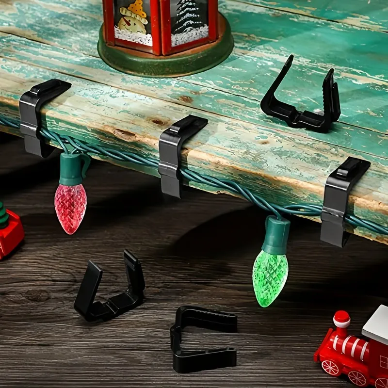 Black String Light Clips 68 pcs, No Tools, Hold Christmas Lights on Eaves, Fences and Gutters, Easy Install