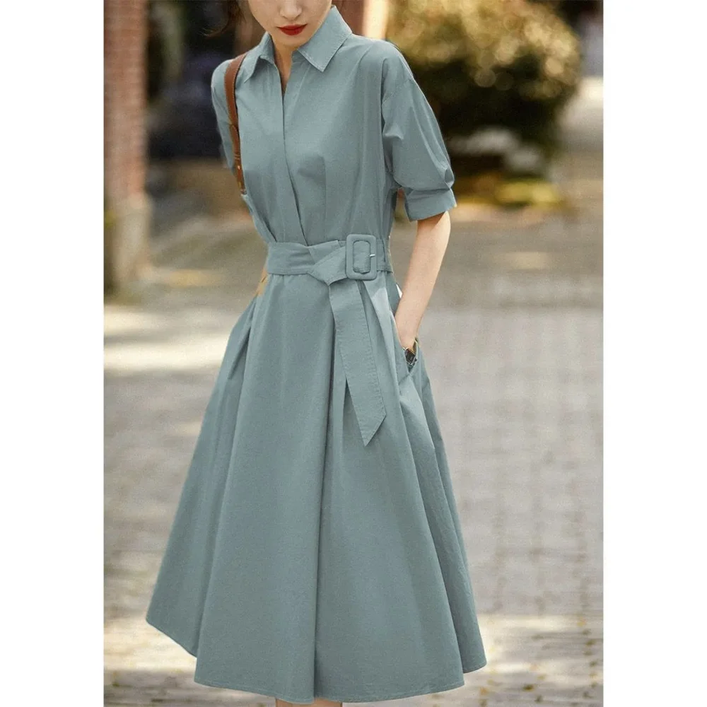 Vêtements de travail Trench-Coat à revers noué à la taille, chemise robe pour femmes, nouveau Style, jupe trapèze pour printemps/été