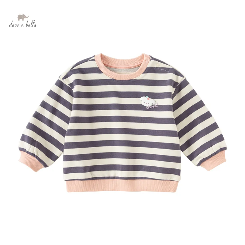 Dave Bella 2024 Autumn Girl\'s Baby Children Top Striped Sweatshirt Casual Fashion Lovely Gentle Sweet Outdoor Party DB3242284