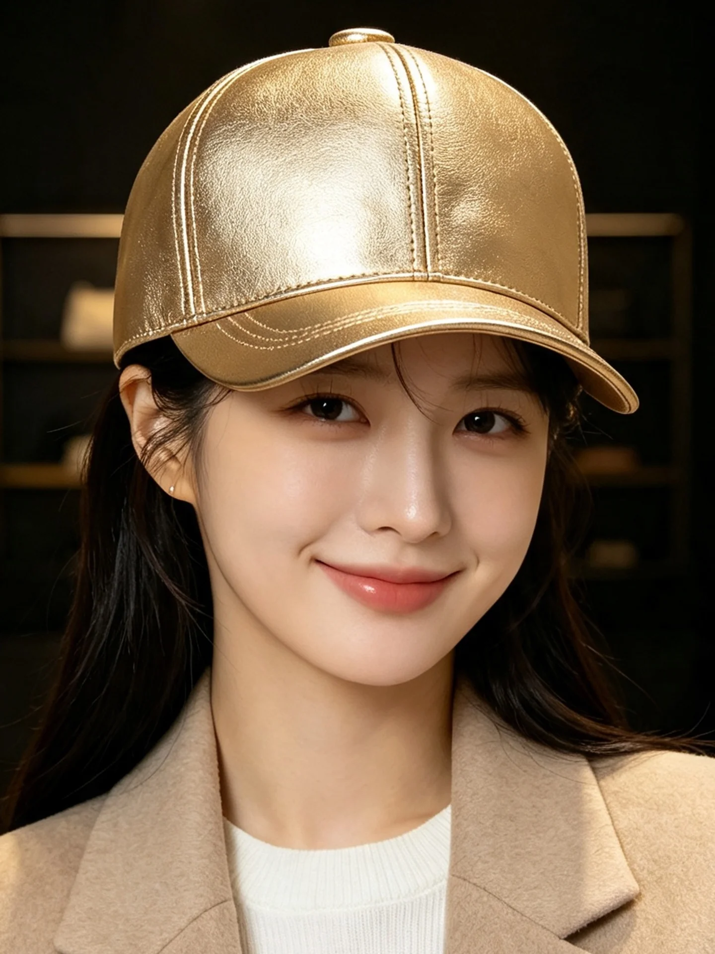 casquette-de-baseball-en-cuir-pour-femme-printemps-automne-hiver-decontractee-pour-l'exterieur-couleur-or-et-argent-style-fin-ajustable-forme-ronde