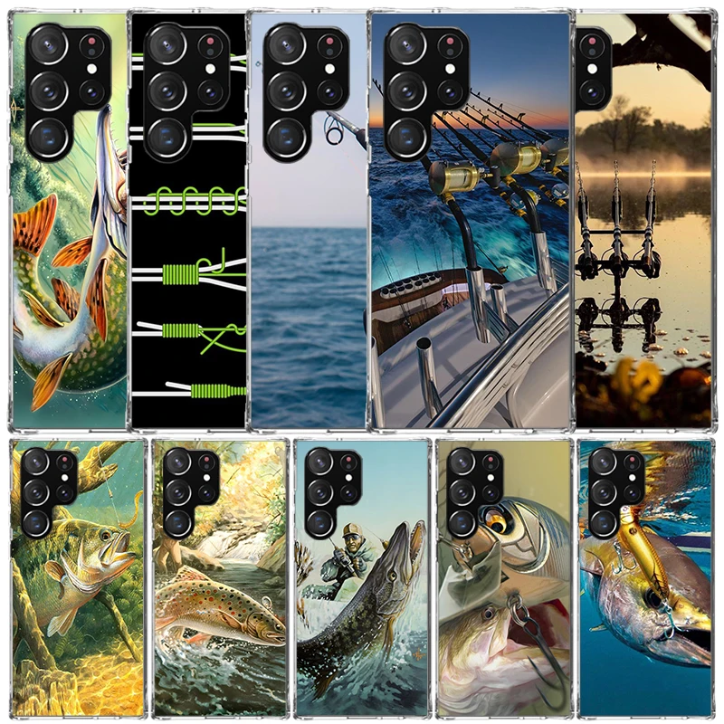 Carp Fish Fishing Rod Hook Soft Cover for Samsung Galaxy S25 Edge S26 S24 S23 Ultra Phone Case S22 S21 Plus S20 FE Print Pattern