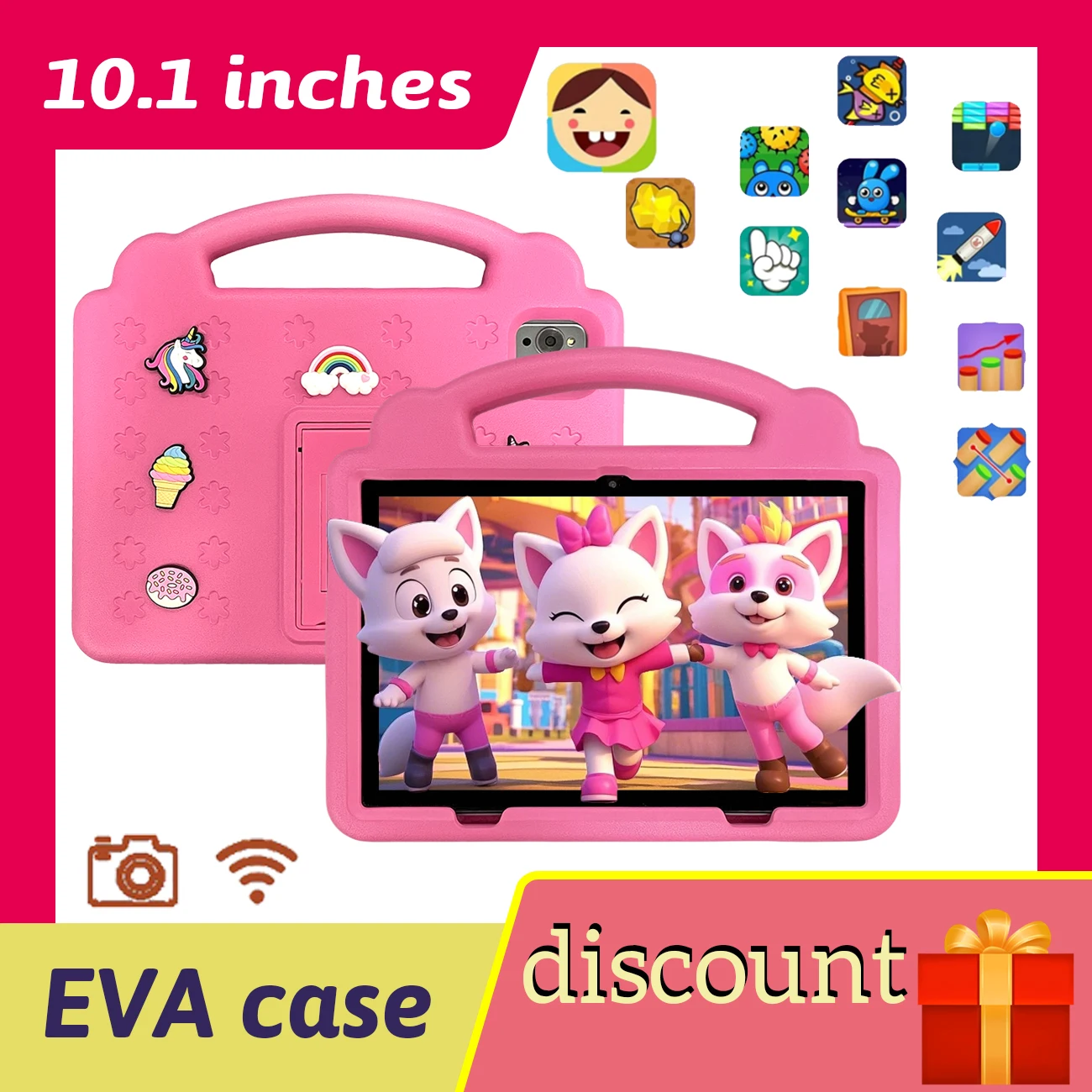 

10.1 Inch Kids Tablet Android WIFI Quad Core Processor 3GB RAM 64GB ROM YouTube with Case parental control