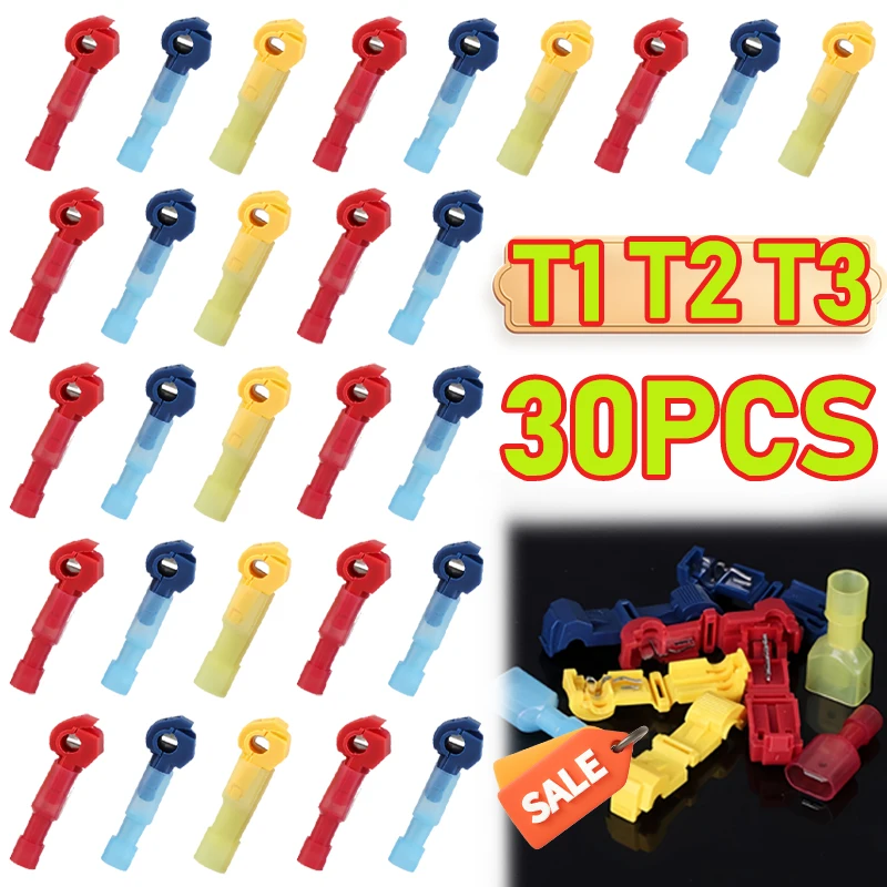

New 30/10 Pairs Nylon Spade Crimp Wire Cable Connectors Type T Nylon Fully Insulated Electrical Wire Cable Crimp Terminal KitSet