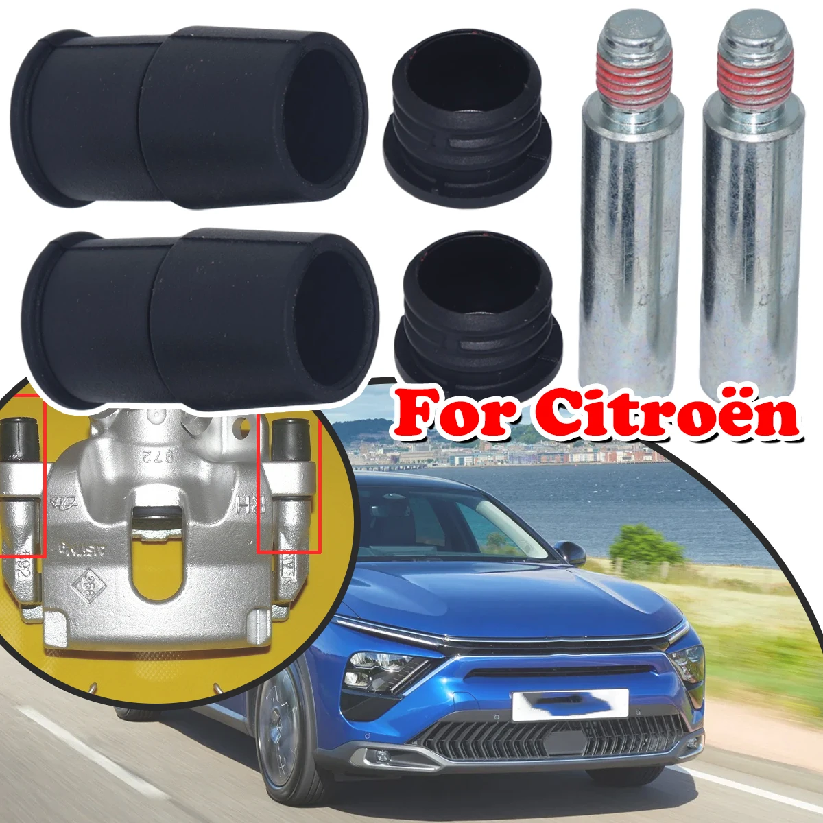 

Front Brake Caliper Slider Guide Pins Bolt Kit For Citroen C5 C4 Picasso DS5 DS4 Left Right Disc Housing Bellows Sleeve Bushing