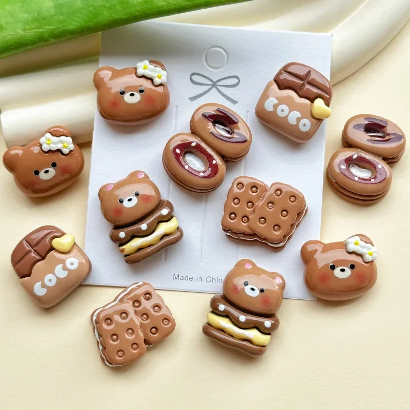 5pcs Cute Bear Biscuits Resin Flatback DIY Jewelry Accessories Mobile Phone Case Patch Hairpin Hair Accessories Materials