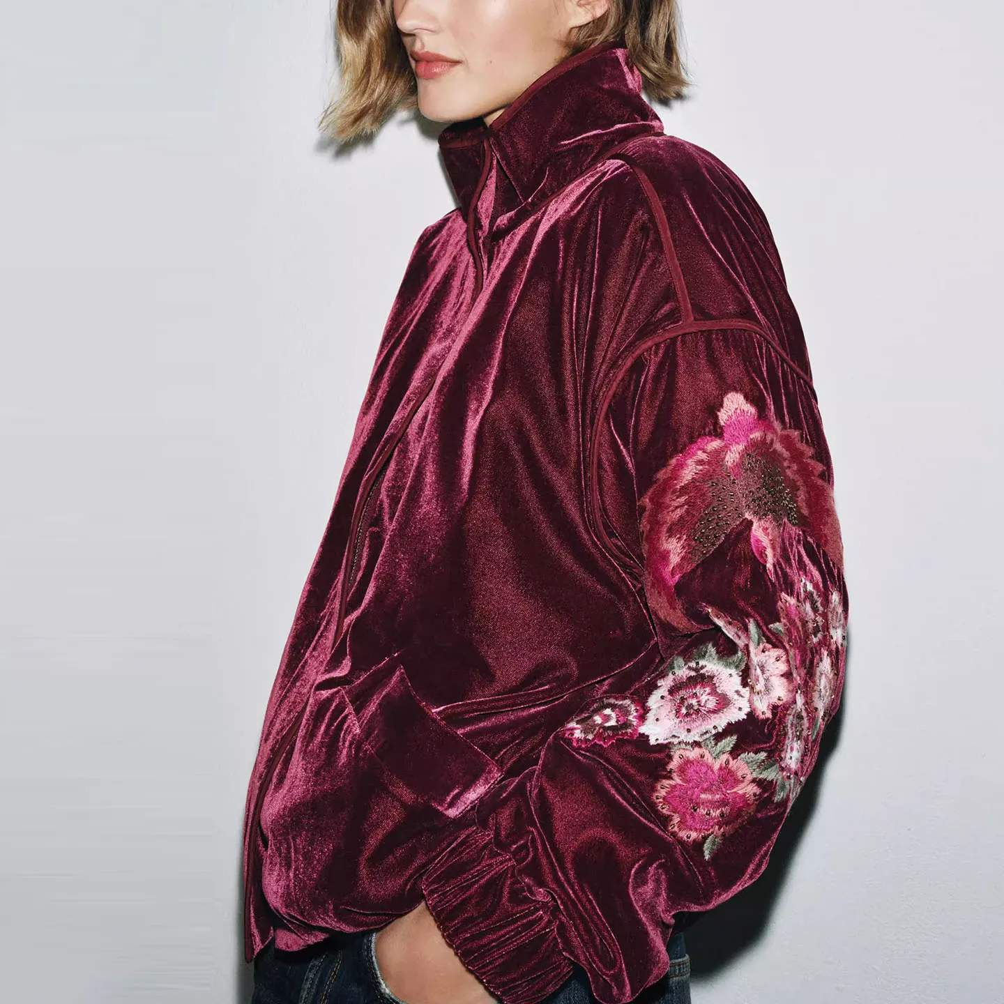 Ele Geborduurde Gewatteerde Jaet Dames Faion 2025 Nieuwe Collectie Veelzijdige Pendelen Sle Lange Sve Ritssluiting Jas