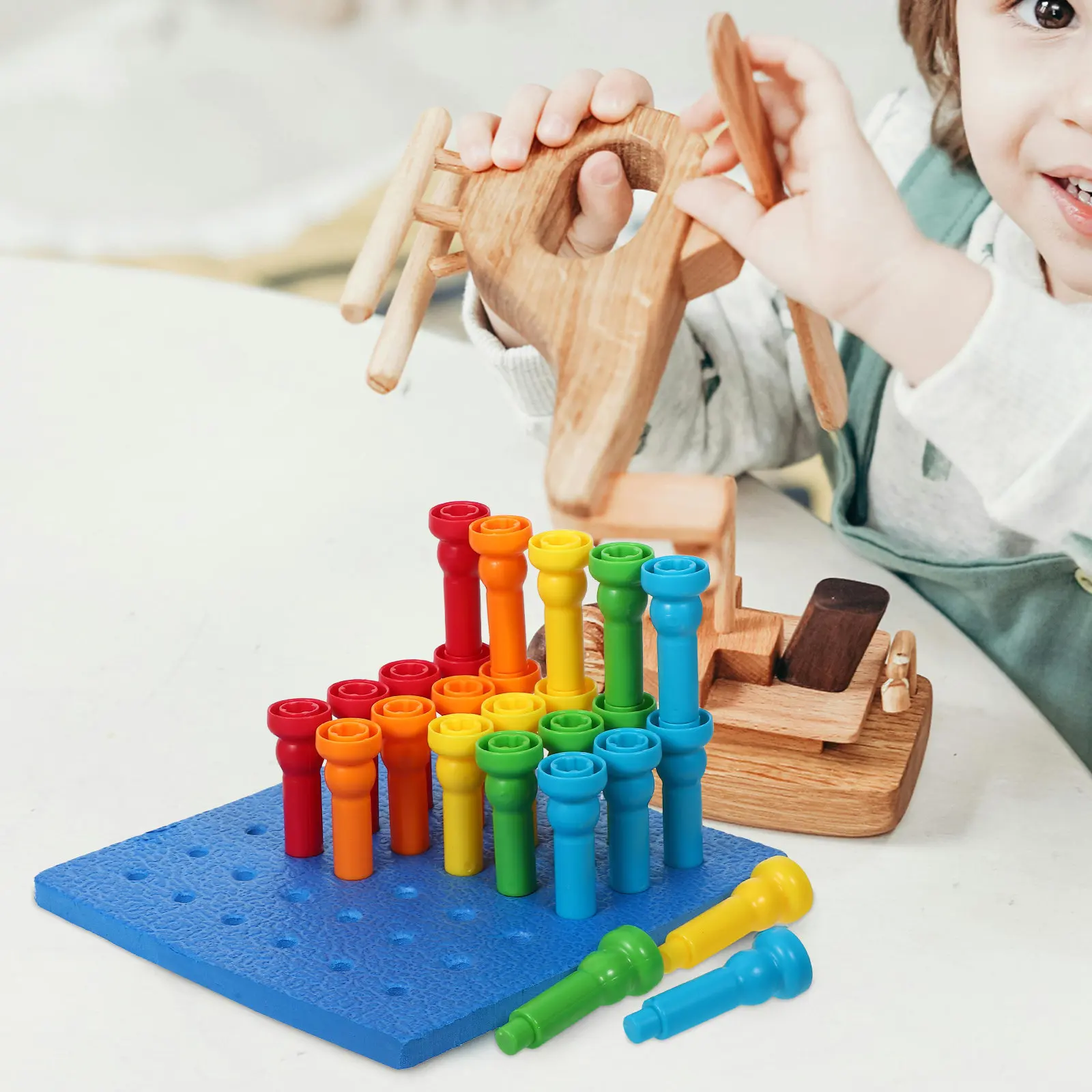 幼児向け教育用ペグボード1セット、手と目の協調トレーニング、きのこ型ペグ、分類、数え方、パターン作成
