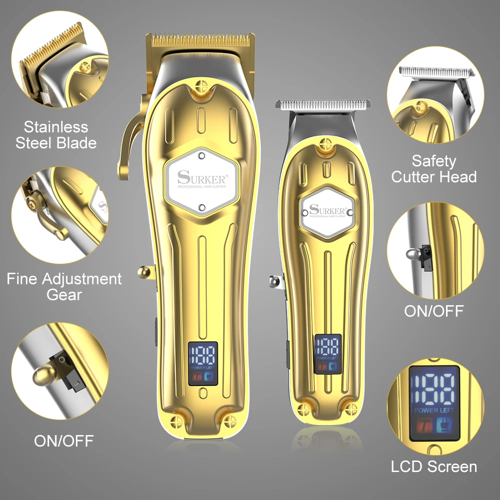مجموعة أدوات تشذيب الشعر من Hatteker مع مجموعة شاشة عرض رقمية LCD ومقص نحت رأس الزيت ومجموعة مكونة من قطعتين لقص الشعر الاحترافي