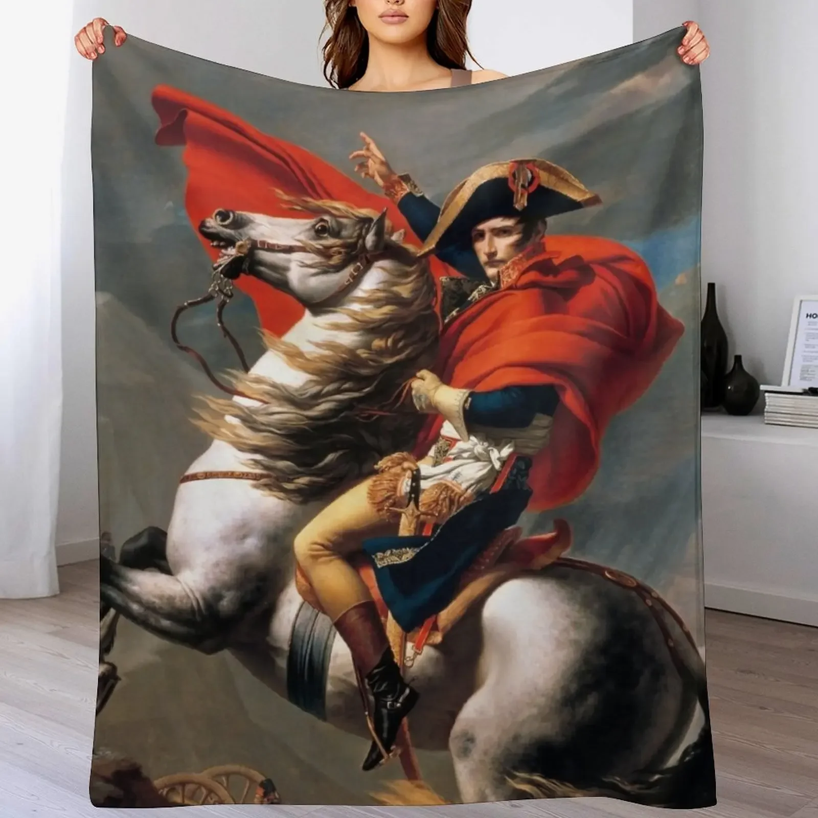 Napoleon Crossing the Alps by JL David Throw Blanket christmas gifts Softest Luxury St Weighted Blankets