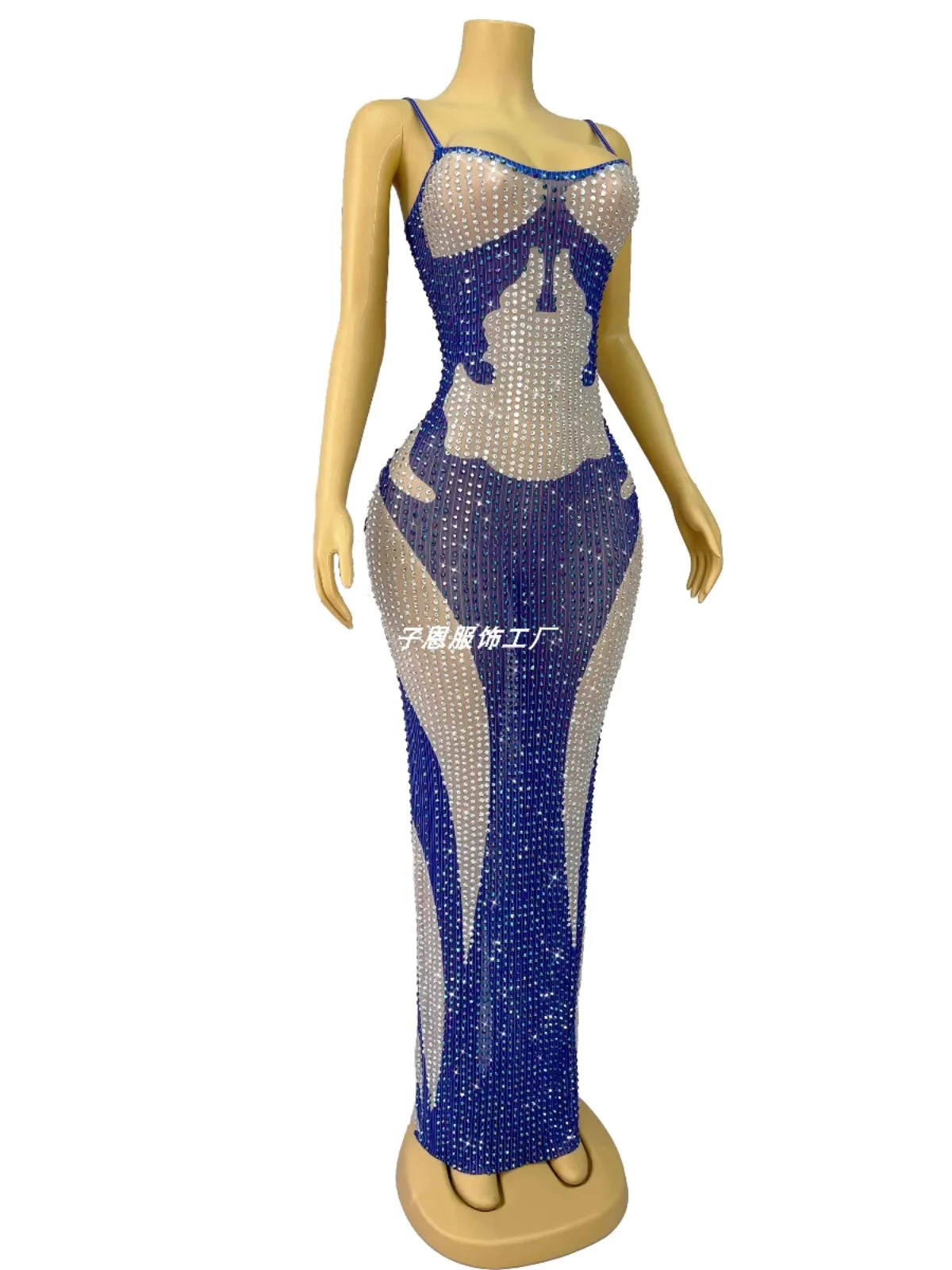 Sparkling rhinestone slim mesh slip dress Temperament cocktail party dress red carpet performance dress