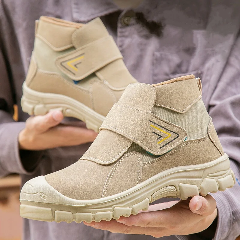 mens fashion steel toe caps working safety boots cow suede leather welding shoes worker ankle botas security footwear protection
