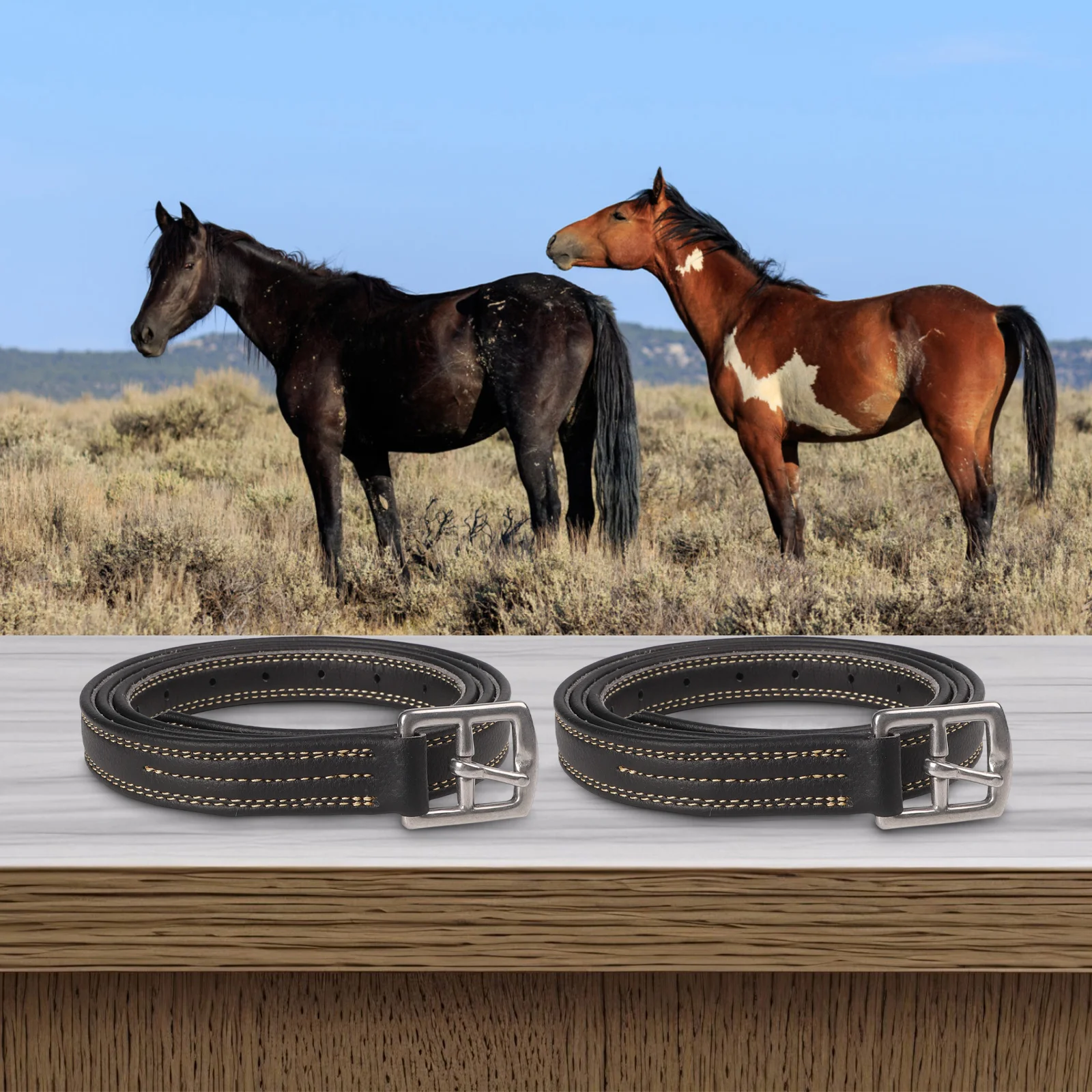 

2pcs Leather Stirrup 125/135cm Microfiber Stirrup Soft Strap Metal Buckle With Adjustment Holes, Equestrian Supplies Accessories