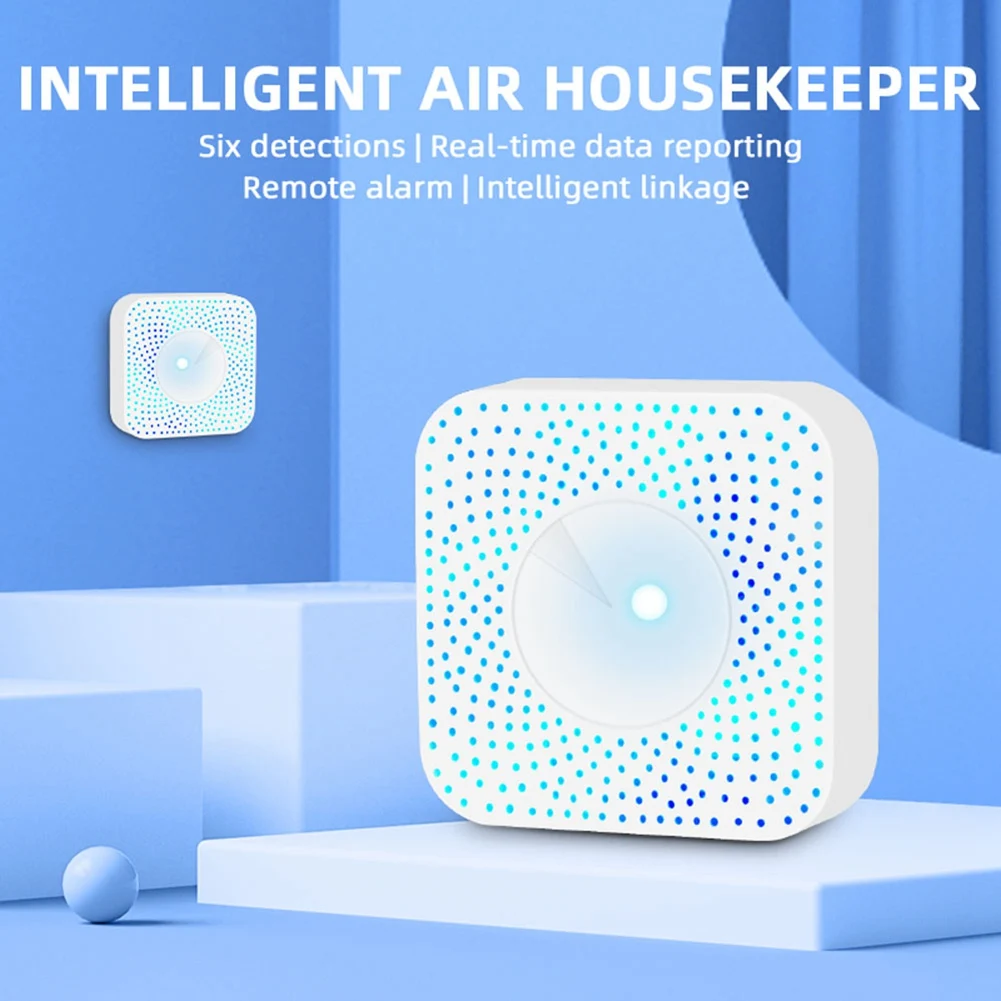 Умный датчик качества воздуха Tuya 6 в 1, Wi-Fi PM2.5/Формальдегид/VOC/CO2/детектор температуры/влажности