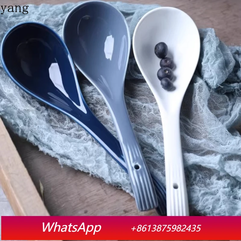 

LMM ceramic long-handled porridge spoon household spoon eating spoon simple