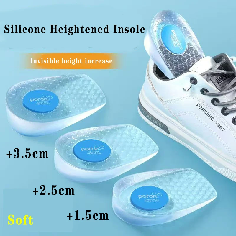 Silicone Height Increase Insoles for Men Women Shoes Inserts Invisible Heightening Insoles for Shoes Heel Lift Gel Foot Pads