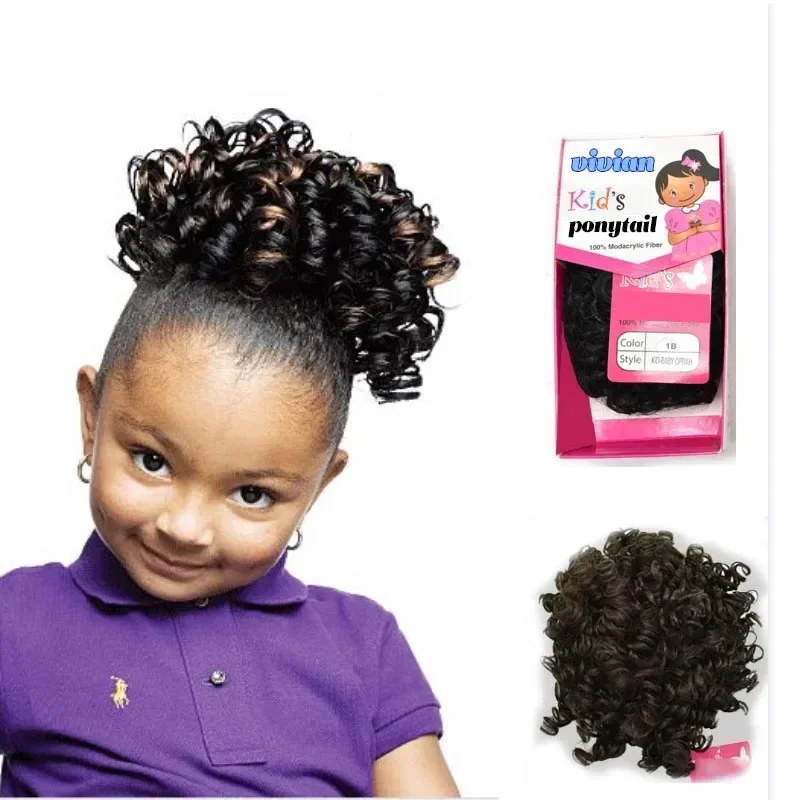 2pcs Premium Synthetic Ponytail Organic Hair  for Black Kids Private Label Jumbo Ball Hair Tie for Black Girls Hair Accessory