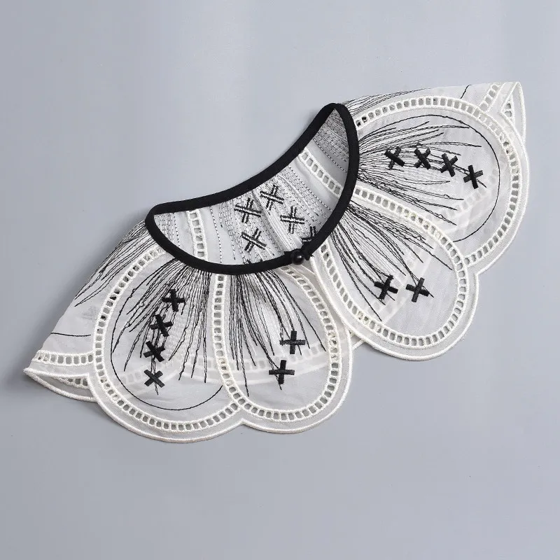 Picture 7: Vintage Lotus Leaf Embroidery Cloud Collar,Chinese Traditional Detachable Lace Cape,Bohemian Layering Neckpiece for Blouse Dress