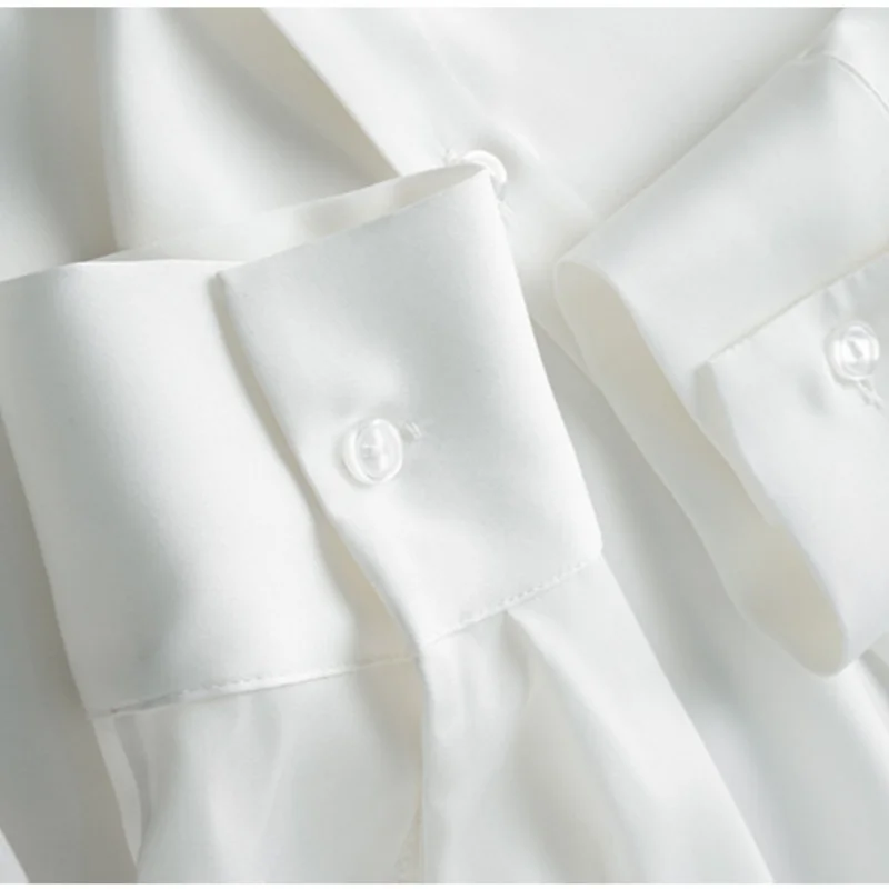 Birdtree, 93 % Maulbeerseide, 7 % Elasthan, solide Bluse, Damen-Revers-Freizeitoberteile, Hemd mit langen Ärmeln, einreihig, 2025 neu T5D622JF