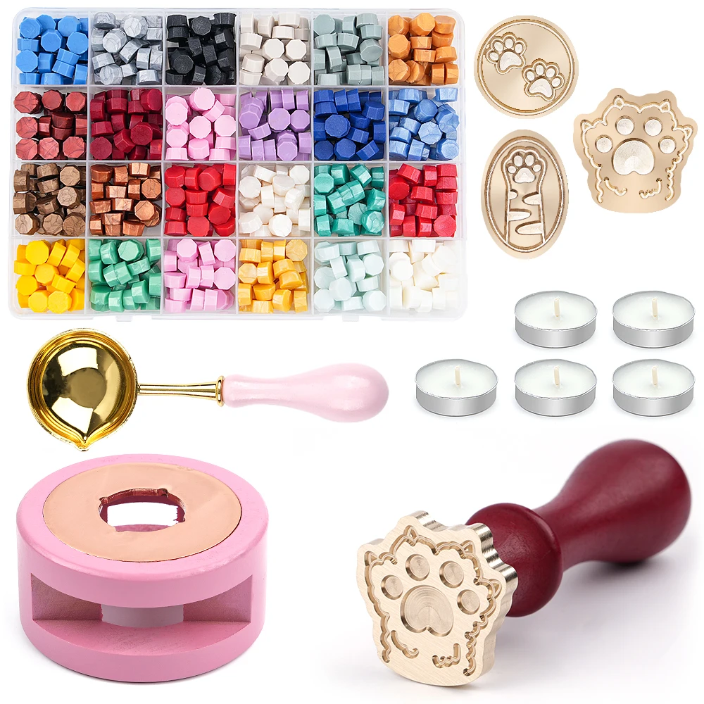 

Набор штампов с сургучной печатью «кошачья лапа» с различными восковыми бусинами и инструментами