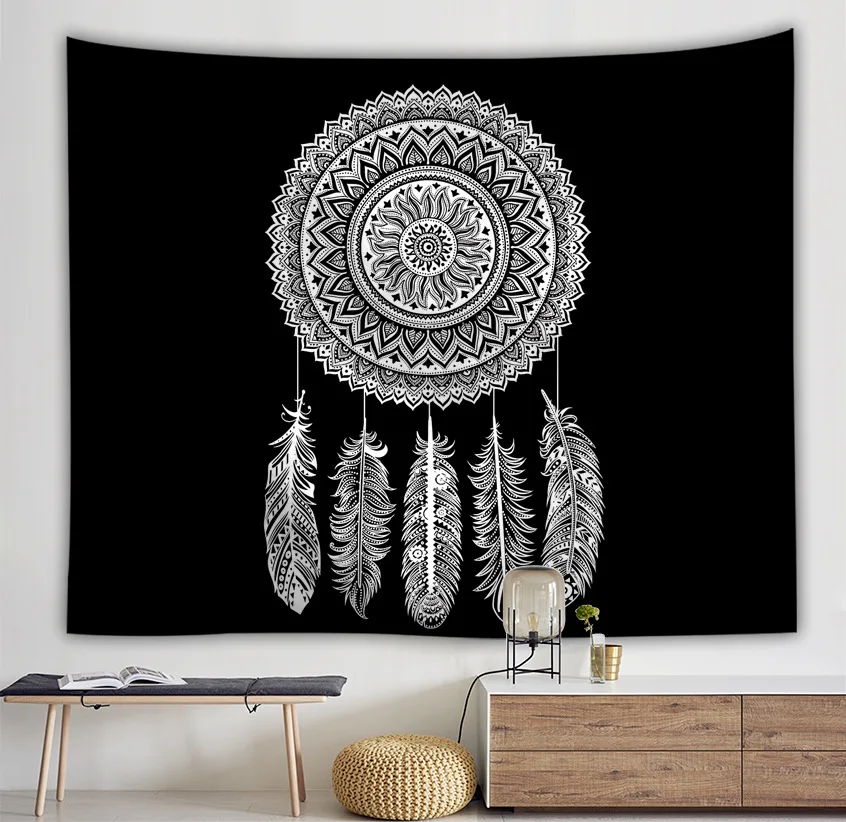 (Special Offer)Bohemia Feather Mandala Floral Carpet Wall Hanging Tapestry Wall Decoration Fashion Tribe Style Beach Throw Towel