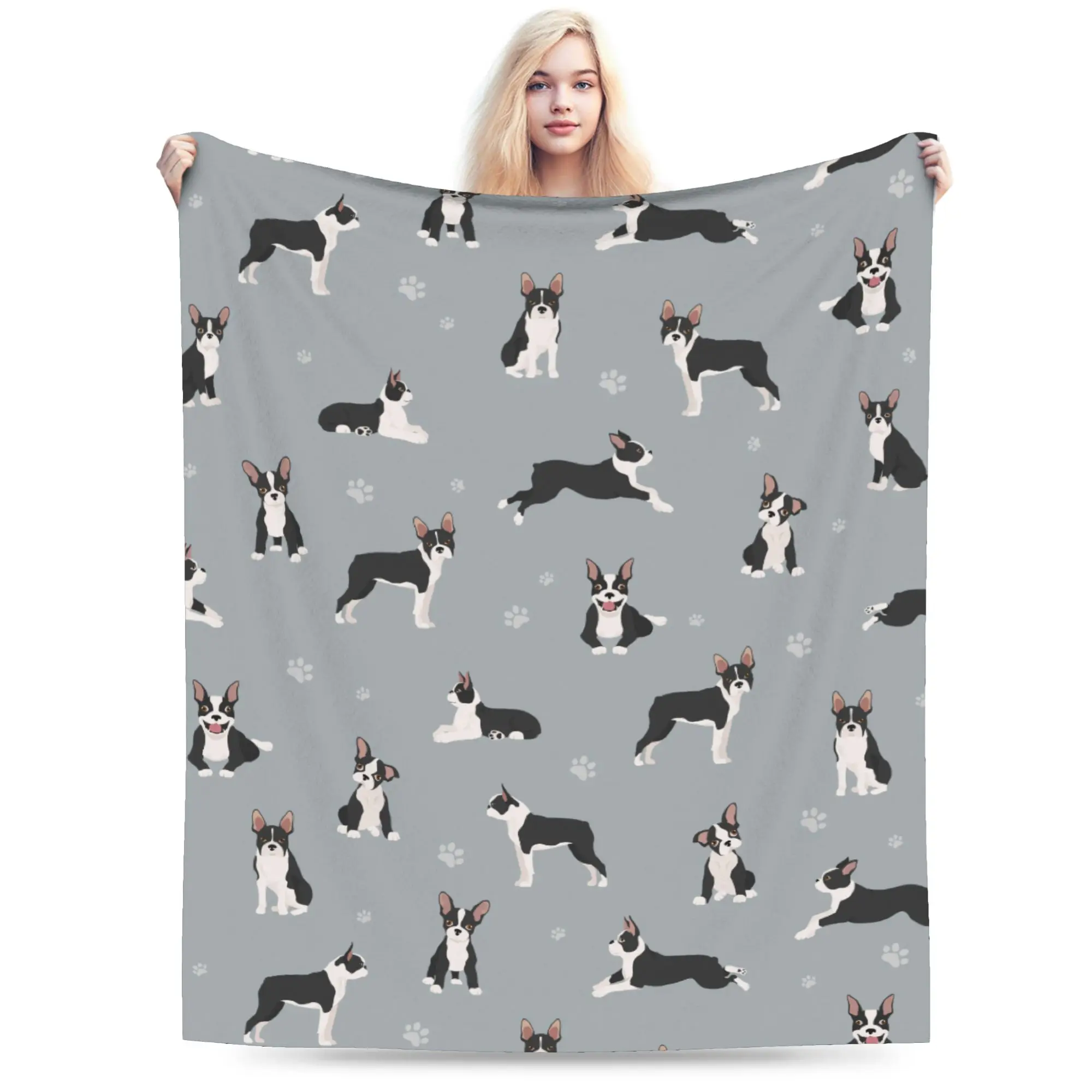 

Boston Dog Yoga Blanket Flannel Autumn/Winter Multifunction Lightweight Thin Throw Blankets for Home Bedroom Bedspread