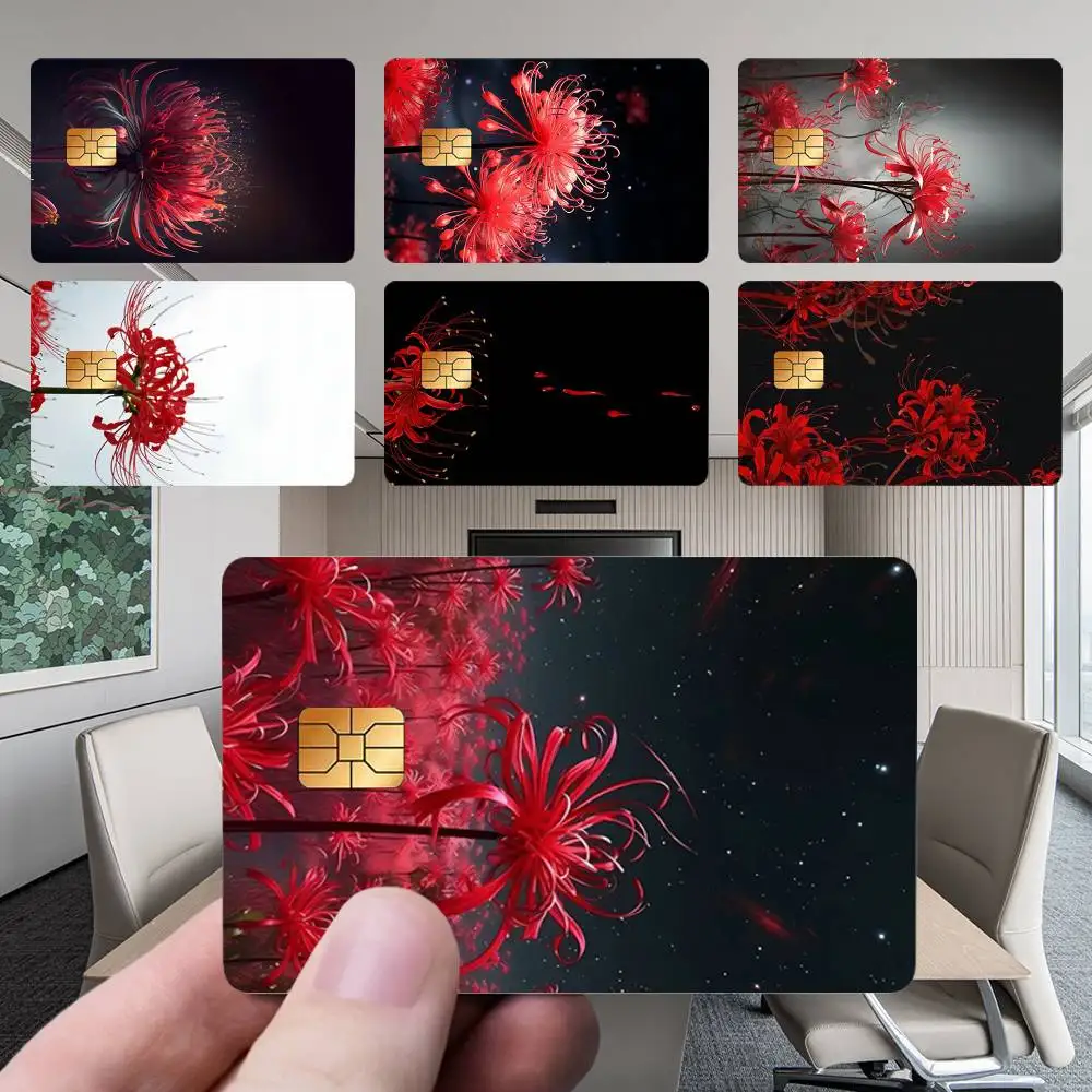 

Red Spider Lily Flowers Card Stickers New Cartoon Card Debit Bank Charge Card Bus Metro Waterproof Sticker Decal Decoration