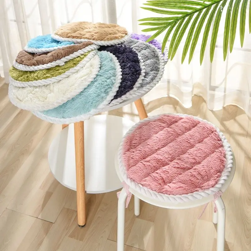 Minimalist Style Solid Color Long Plush Dining Chair Anti-slip Pads Round Universal Home Seat Mat Fashion Office Stool Cushion