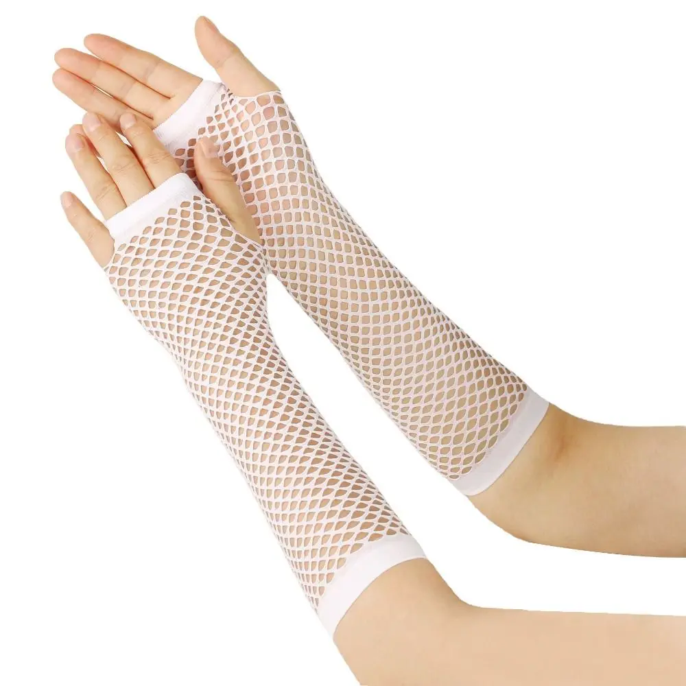 Stretch Women's Fishnet Gloves Punk Style Black Girl's Long Gloves Half Finger Leg Arm Cuff Arm Warmer Gloves Nightclub Party