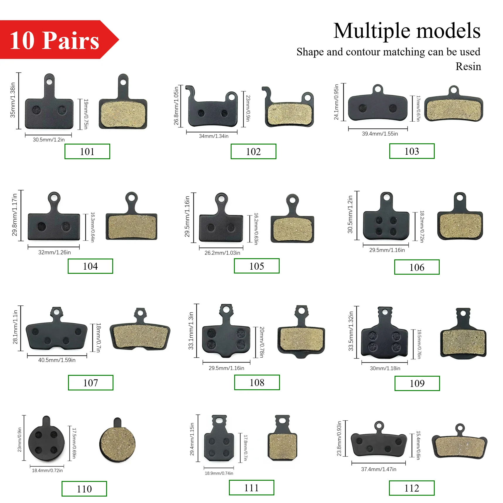 10 Pairs Multiple Models Bike Resin Disc Brake Pads MTB/Road/E-Scooters for Shimano XTR Deore Sram Level Code Guide Magura view 2