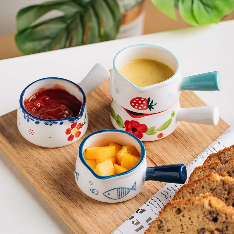 

Ceramic Soy Sauce Dish with Handle Small Milk Cup Korean Creative Cartoon Coffee Milk Jug Seasoning Plate Home Kitchen Supplies
