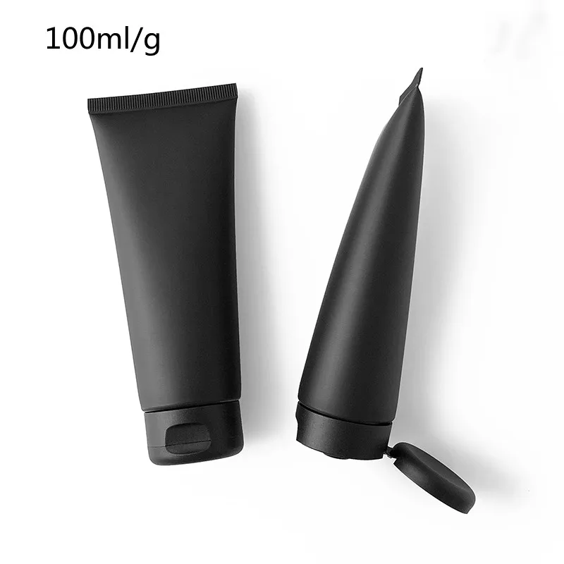 

100ml Empty Matte Black Squeeze Bottle Soft Tube Facial Cleanser Body Cream Ointment Frosted Cosmetic Container With Flip Cap