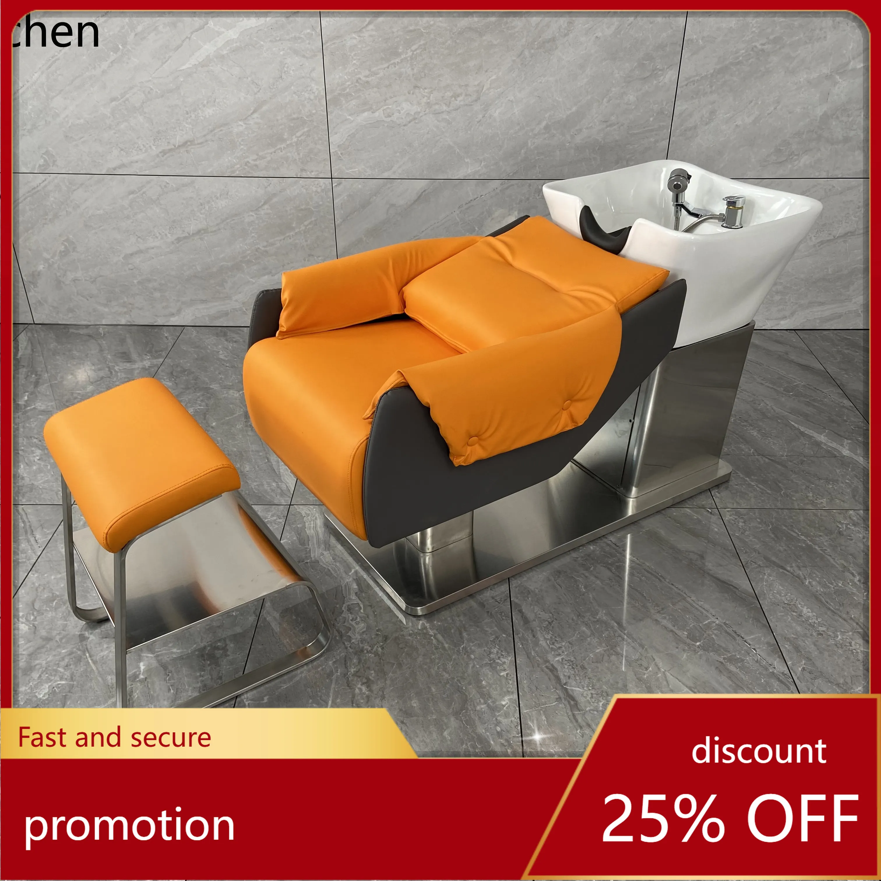 HT Shampoo Bed Barber Shop Flat Lying Hair Salon Beauty Hair Belt Water Heater Massage Half Lying Deep Basin Flushing Bed