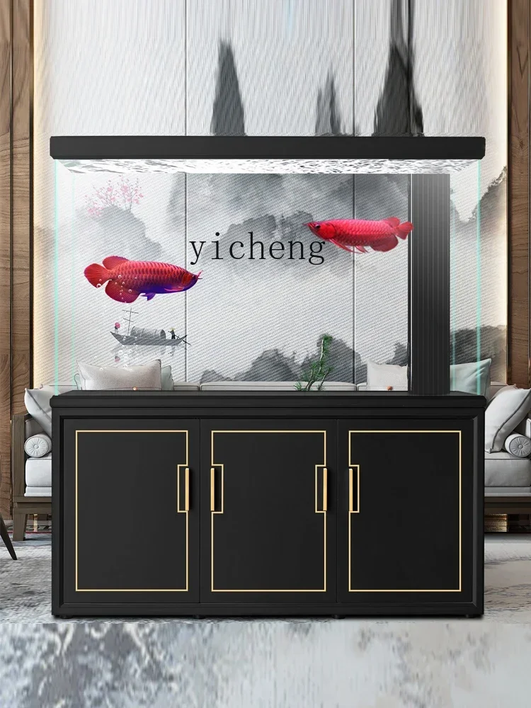 TQH high-end ultra-white glass solid wood fish tank light luxury living room large bottom filter aquarium dragon fish tank