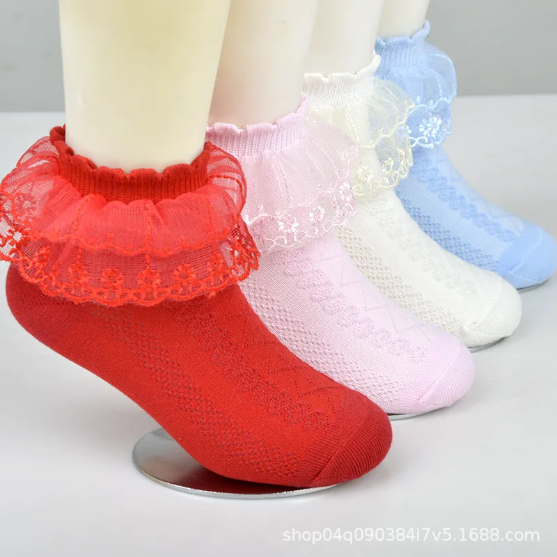 3Pairs  Cotton Eyelet Flower Socks Toddler Baby Child Girls Ruffle Lace Ankle Cotton Dress Socks Princess Summer