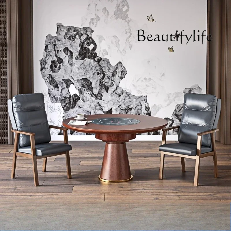 BJ Automatic Licensing Poker Table Dou Dizhu Solid Wood Round Dining Table Shampoo All-in-one Machine Eight-mouth Egg Table