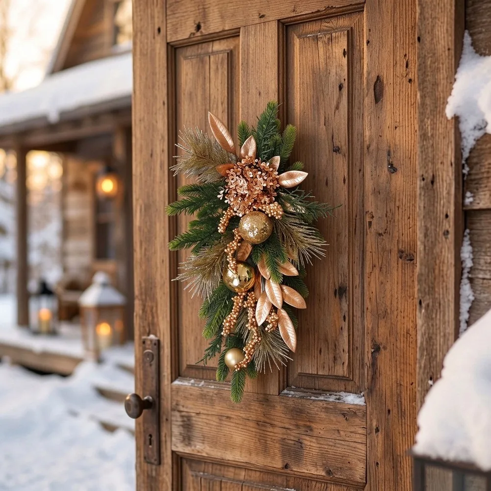 Gold Artificial Pine Garland 55cm for Christmas Door Decor Window Stair Railing For Home Farmhouse Fireplace Wedding Event