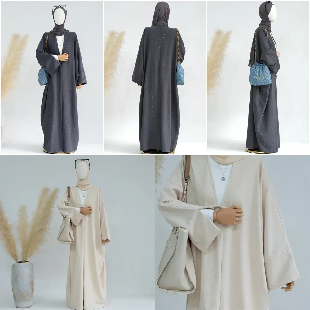 Abaya Kimono para mujer, cárdigan musulmán, abrigo grueso con purpurina arrugada, ropa islámica de Dubái, Turquía, Ramadán Eid, Otoño e Invierno