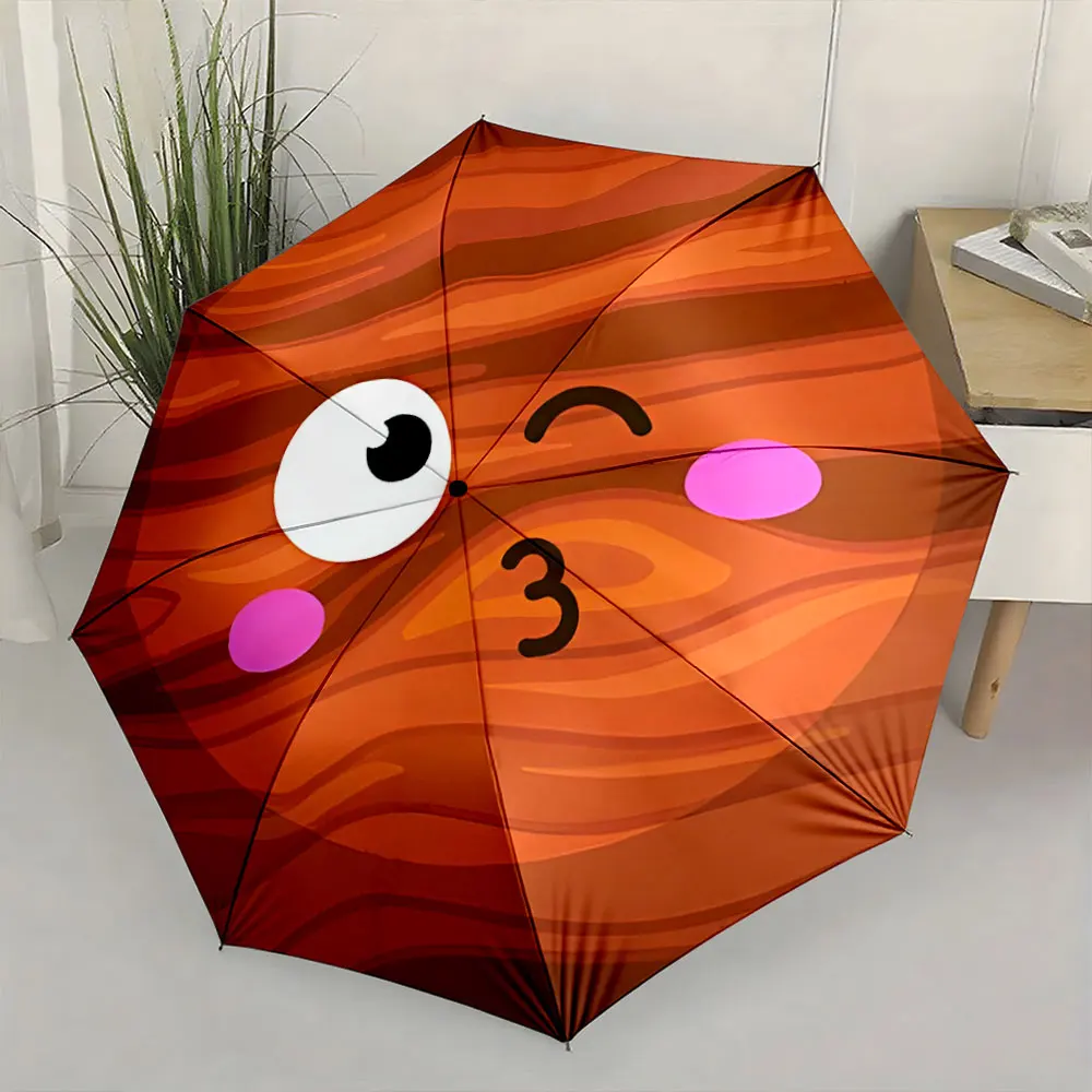1PC Cheerful Cartoon Face Umbrella in a Cozy Room Print 8 Iron Ribs Folding Umbrella Auto-Open Fashion Sunshade