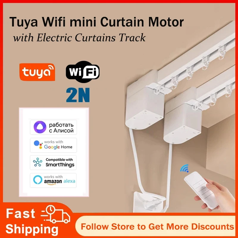 

Tuya WiFi 2N Smart Mini Curtain Motor with Customized Electric Curtains Track Rail RF Remote Alexa Yandex Alice Voice Contorl