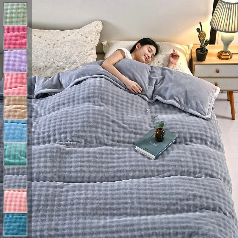 

Dual Function Plush Blanket Duvet Cover Winter Soft Bubble Milk Velvet Extra Thick Warm Comforter for Bed Couch Queen King Size