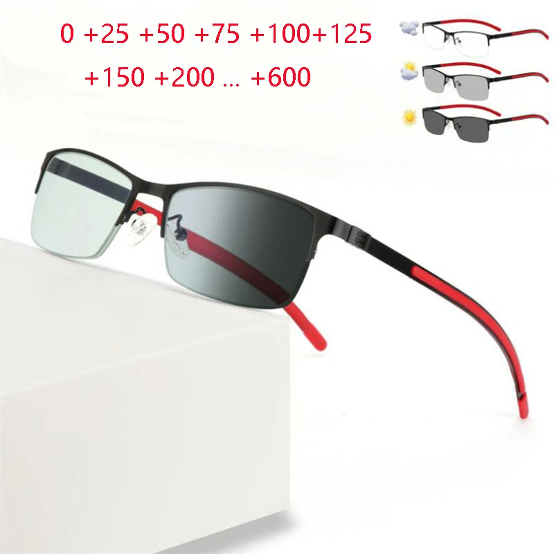 Gafas de sol fotocromáticas Anti-UV para exteriores, lentes de resina semimontura para hipermetropía gris, graduadas, 0 + 50 + 75 a + 600