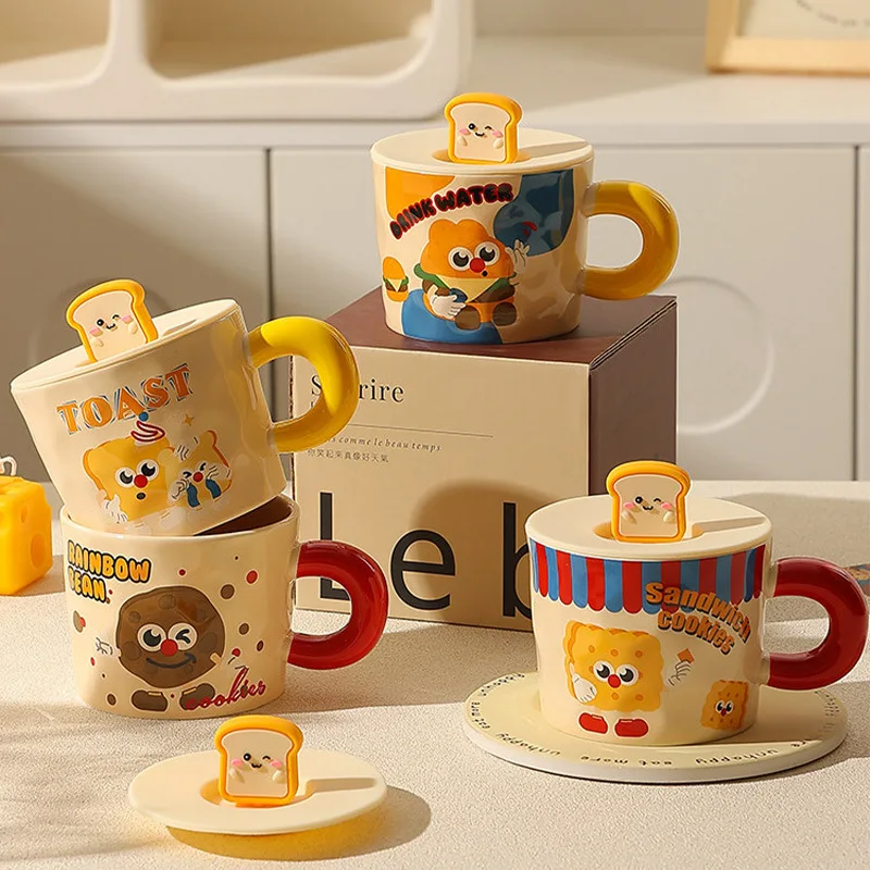 Cute Ceramic Mug with Lid Home Coffee Water Cup for Office Home Dormitory Use Girls Birthday Back To School Gift Daily Drinkware