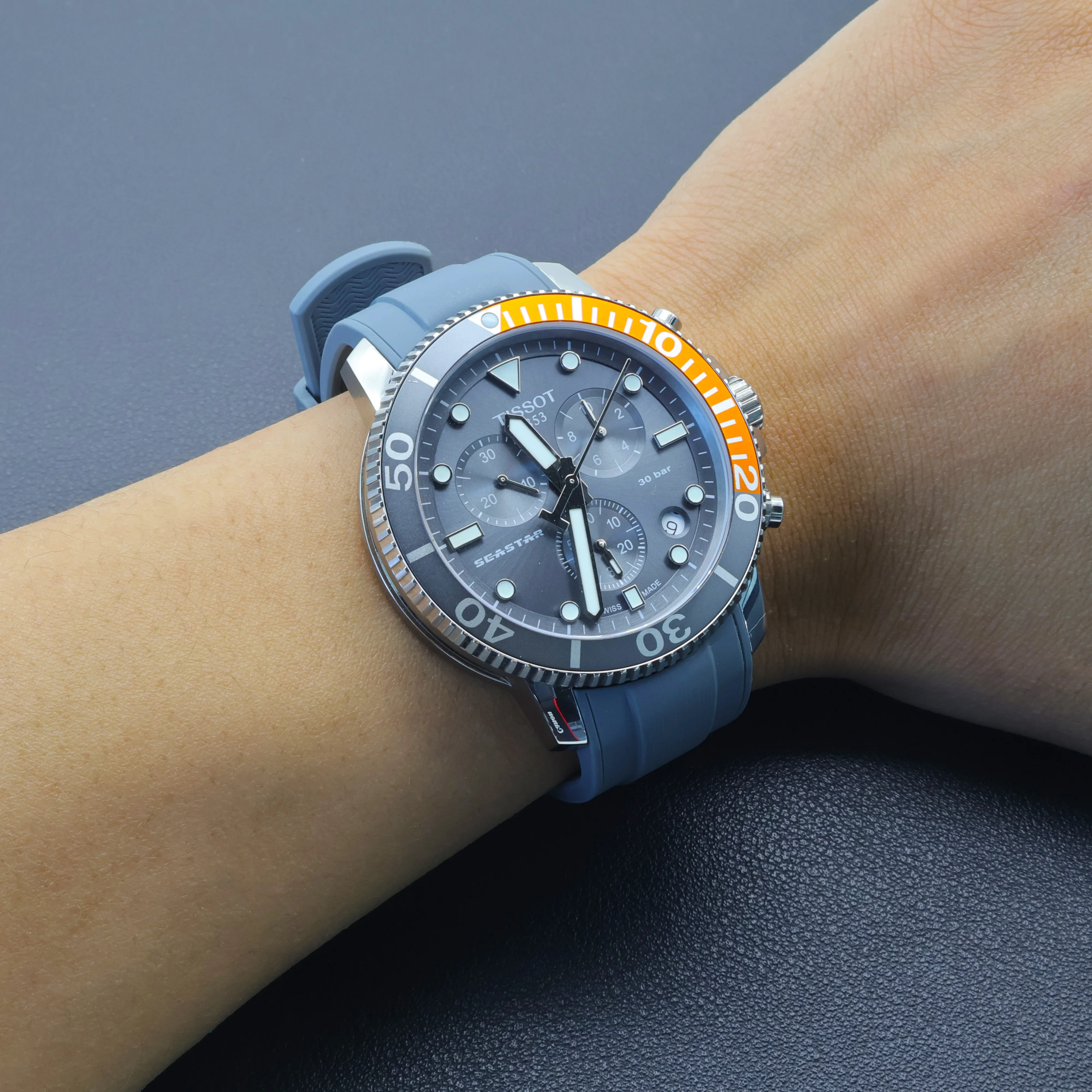 Silicone strap /watch strap for T-Star watch model T120.417, with middle brushed effect design; liquid silicone strap+pin buckle