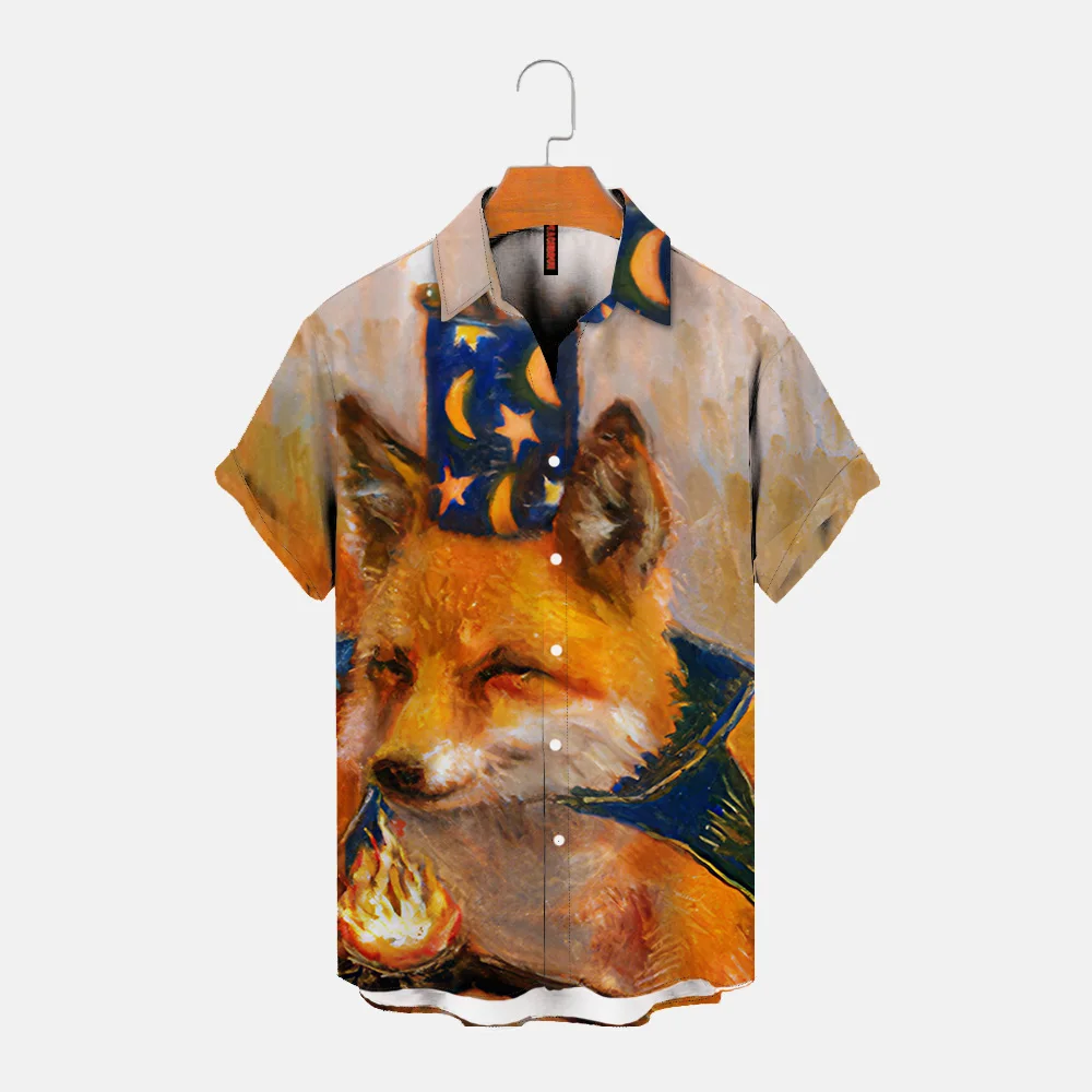 2024 Summer Casual Hawaiian Taekwondo Corgi Printed Casual Short Sleeve Shirt Cute Pig Puppy Kitten Men's Lapel Button Shirt