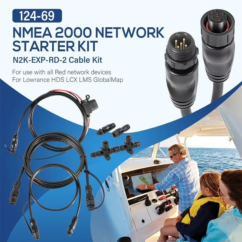 124-69 NMEA 2000 Network Starter Kit for Lowrance N2K-EXP-RD-2 Cable Kit with T-Connectors , for HDS LCX LMS GlobalMap