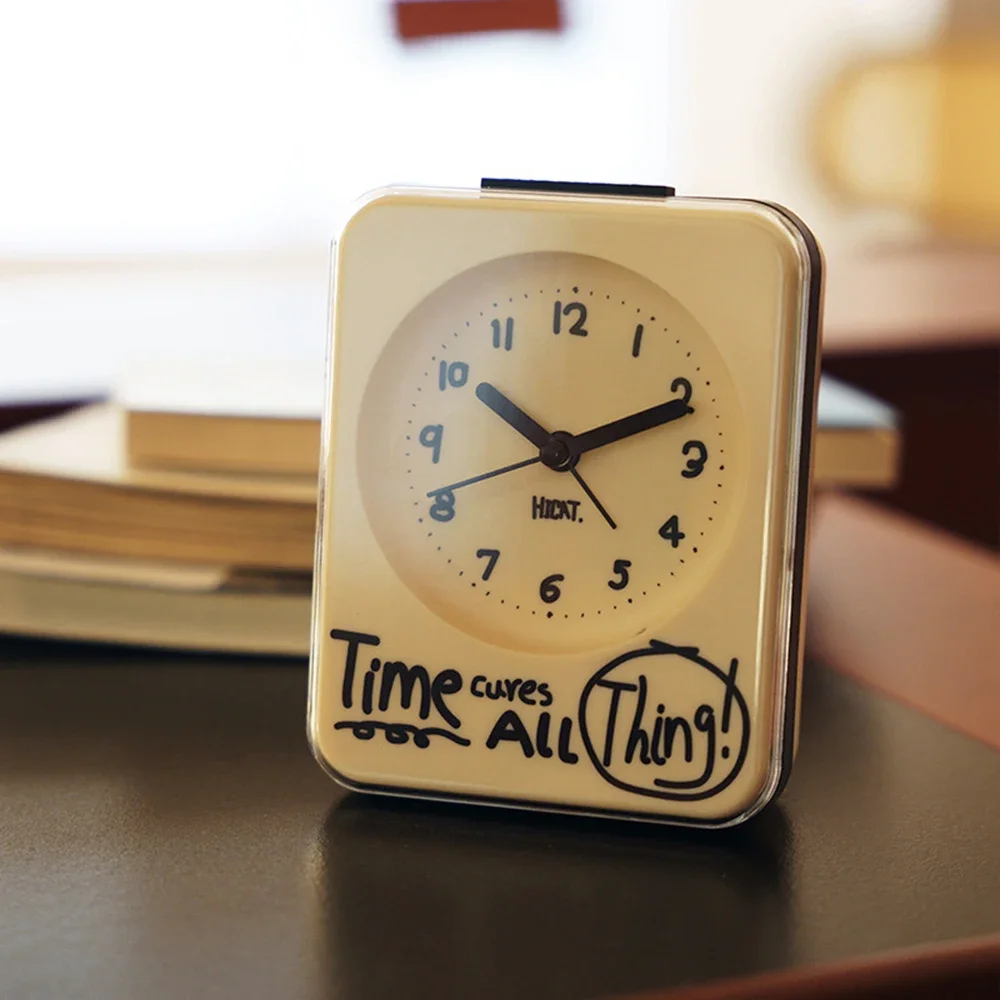 Bedroom Night Light Alarm Clock Cream Square Graffiti Clock Classroom Decoration Clock Fashionable Cute Decorative Ornament